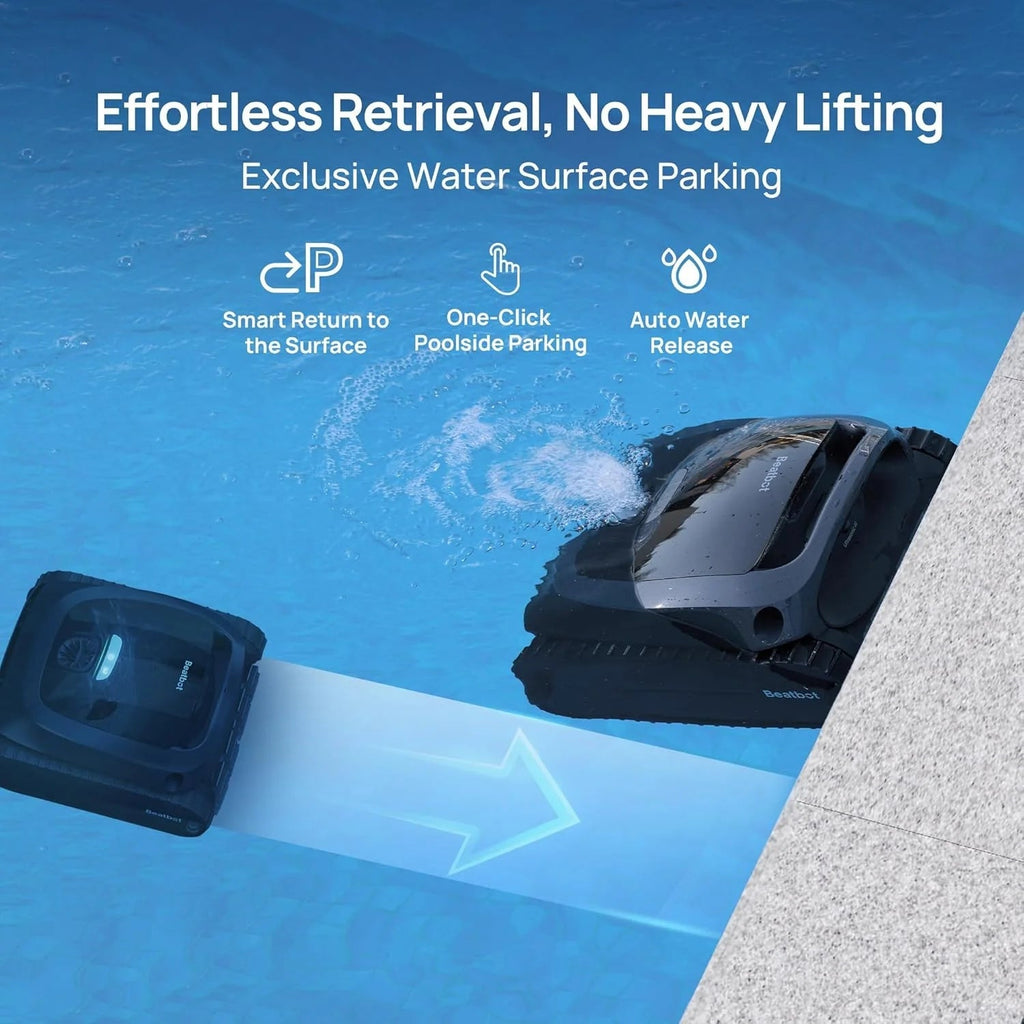Cordless Robotic Pool Vacuum Cleaner, Smart Surface Parking, Double-Pass Waterline Scrubbing, Cleans Floor, Walls, and Waterline, Above & In-Ground Pools up to 3,230 sq.ft - Blue