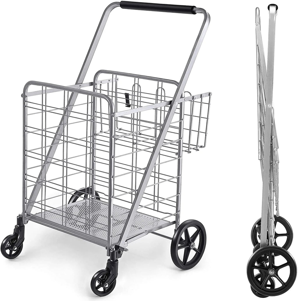 Shopping Cart with Wheels, Metal Grocery Cart with Wheels, Shopping Carts For Groceries