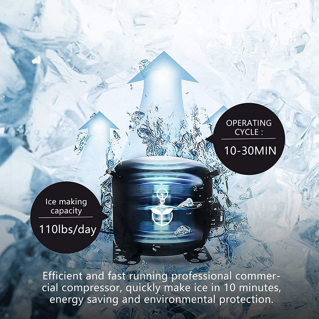 Commercial Ice – 110LBS/24H Stainless Steel Free-Standing Ice Machine Maker Air Cooling Ice