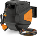 Retractable Garden Hose Reel,1/2 in x 100 ft Wall Mounted Hose Reel, with 9- Function Sprayer Nozzle, Any Length Lock/Slow Return System/Wall Mounted/180掳Swivel Bracket (Grey)