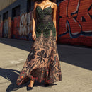Women's Black Embroidered Floral Mesh Maxi Dress
