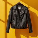 Women's Black Offset Zip Moto Style Jacket