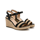 Women's Black Platform Sandals with Espadrille Wedge Sole
