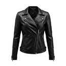 Women's Black Quilted Sleeve Moto Style Jacket with Zip Front