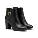Women's Black Short Boots with Buckle Detail and Block Heel