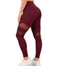 Women's Burgundy High Rise Leggings with Mesh Side Panels