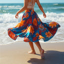 Women's Coastal Flower Pattern Flared Skirt