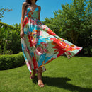 Women's Colorful Floral Sleeveless Maxi Dress with Flowing Fit