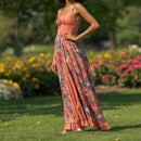 Women's Coral A Line Maxi Dress with Sleeveless Floral Design