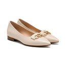 Women's Cream Ballet Flats with Pointed Toe and Chain Detail