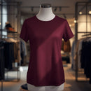 Women's Deep Burgundy Short Sleeve Cotton Crew T-Shirt