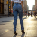 Women's Medium Blue Slim Fit Jeans with High Waist