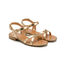 Women's Metallic Gold Flat Sandals with Cross Strap Design