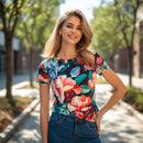 Women's Multicolor Floral Pattern Summer T-Shirt