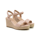 Women's Nude Open Toe Sandals with Ankle Strap and Platform Wedge