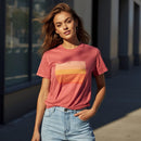Women's Pink Graphic Stripe Cotton Crew Neck T-Shirt