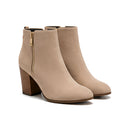 Women's Taupe Ankle Boots with Side Zip and Block Heel