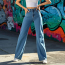Women's Washed Blue High Waist Wide Leg Jeans