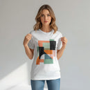 Women's White Artistic Abstract Print Cotton Crew Neck T-Shirt